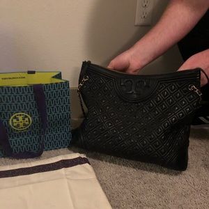 New Tory Burch Fleming black shoulder purse bag